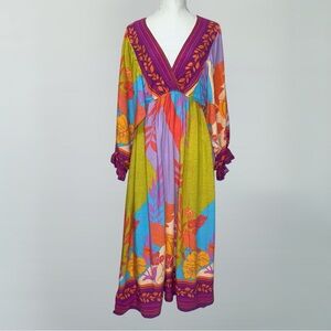 Easel Bright Boho Maxi Dress – Tropical Floral Print, Size Large